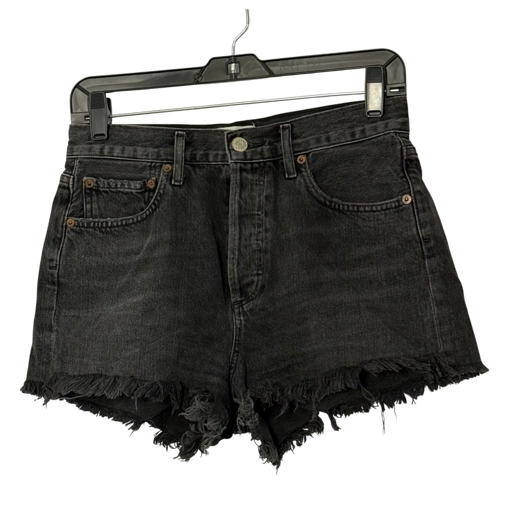 Agolde Parker Denim Cut Off Shorts Black Frayed Hem Button Fly - 25